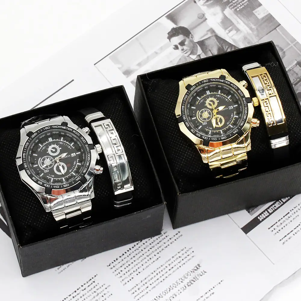 Men's Gold Quartz Wristwatch with Sport Bracelet Set — feature 6