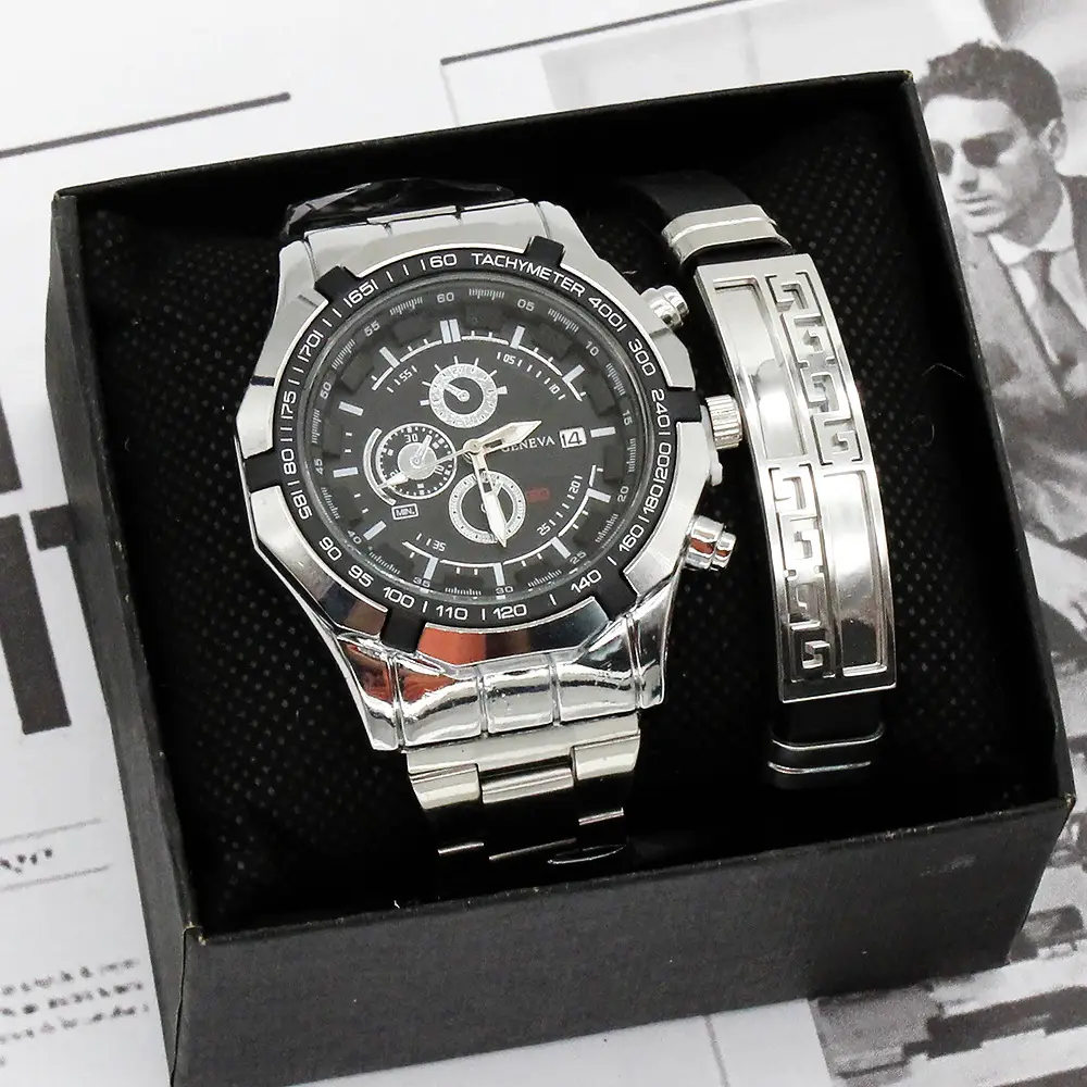 Men's Gold Quartz Wristwatch with Sport Bracelet Set — feature 8