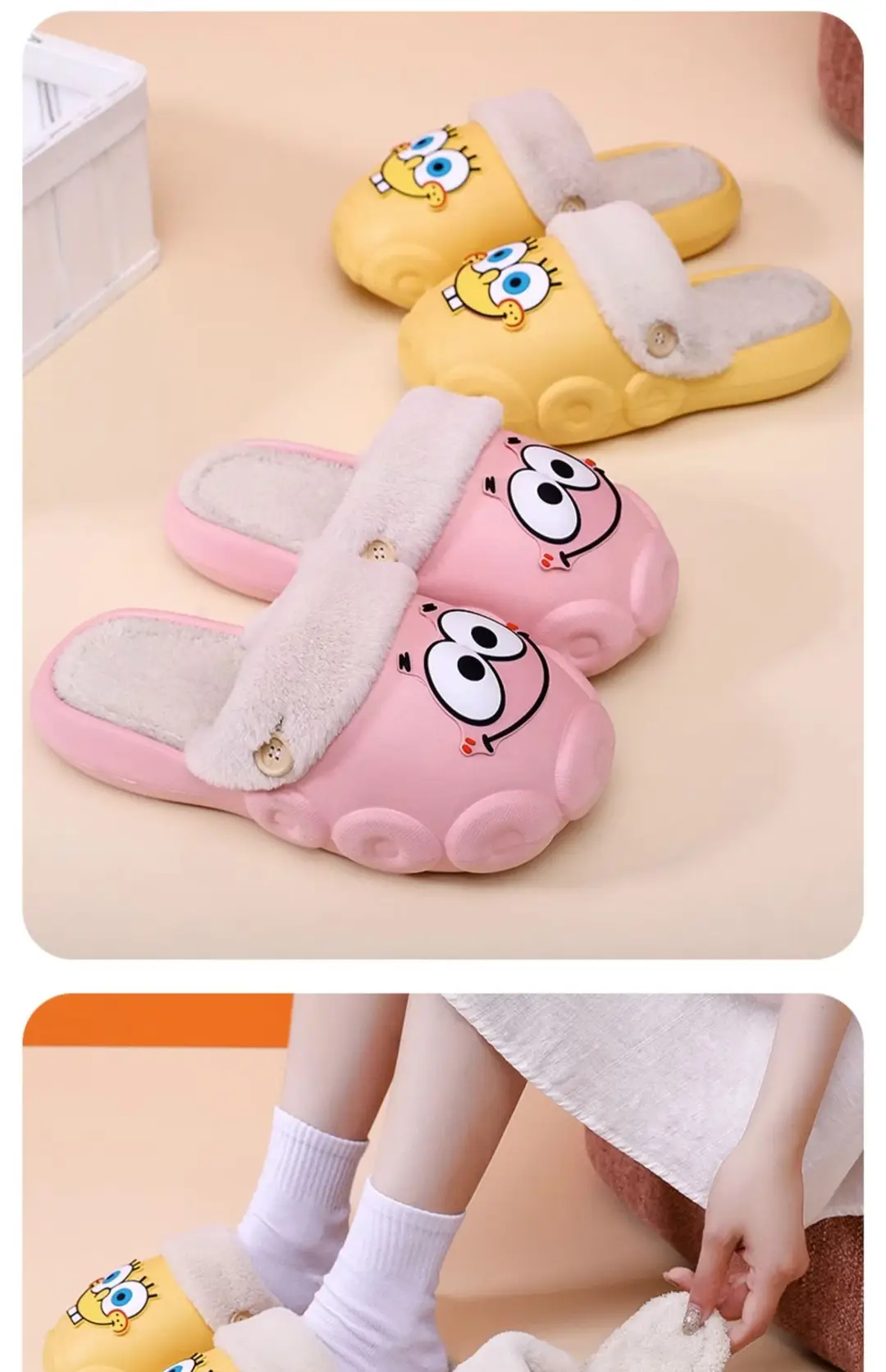Sponge Baby Cotton slippers women's autumn and winter indoor home non-slip plush slippers home outdoor couple plush — feature 18