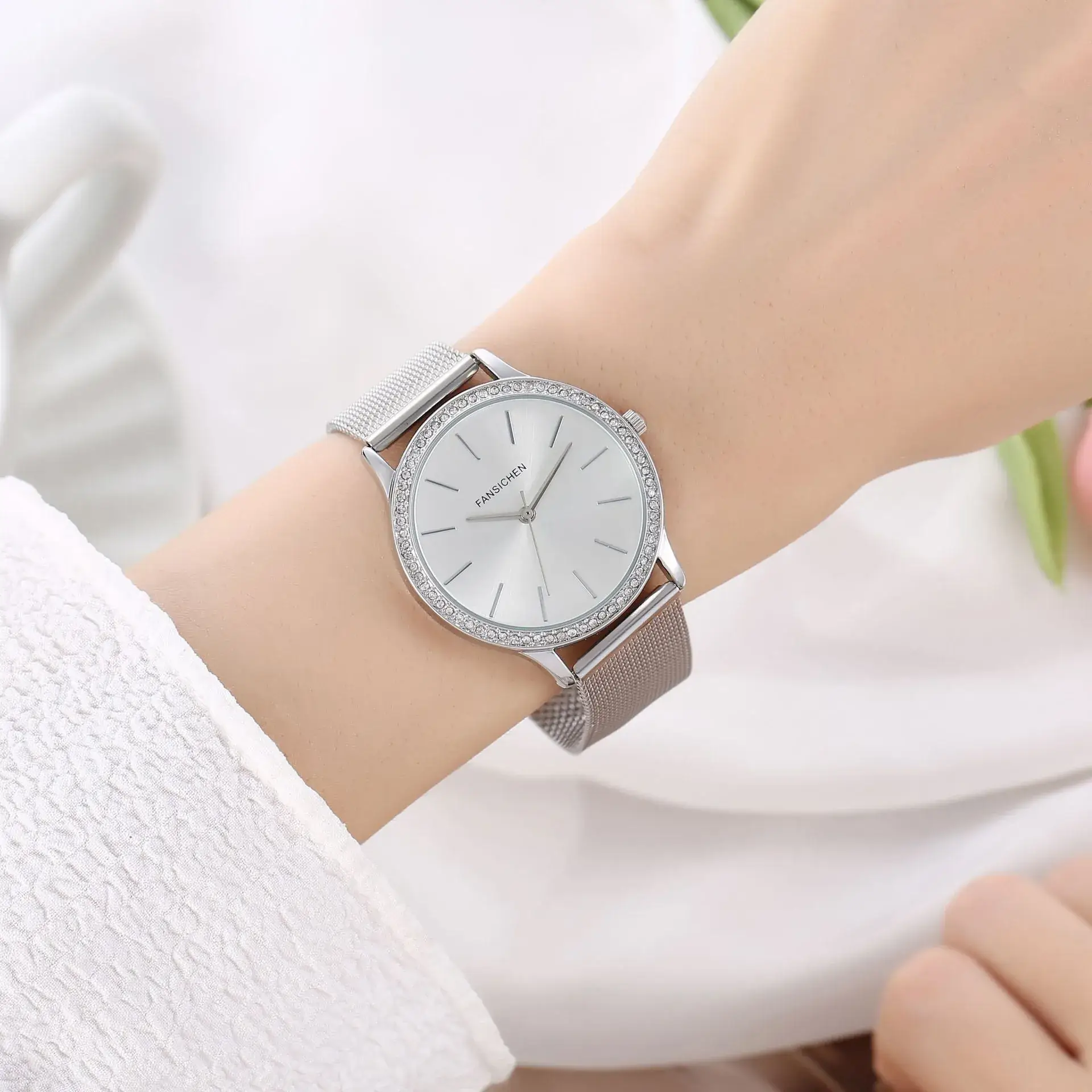 Women's Waterproof Cross-Border Watch with Crystal Band - Image 3