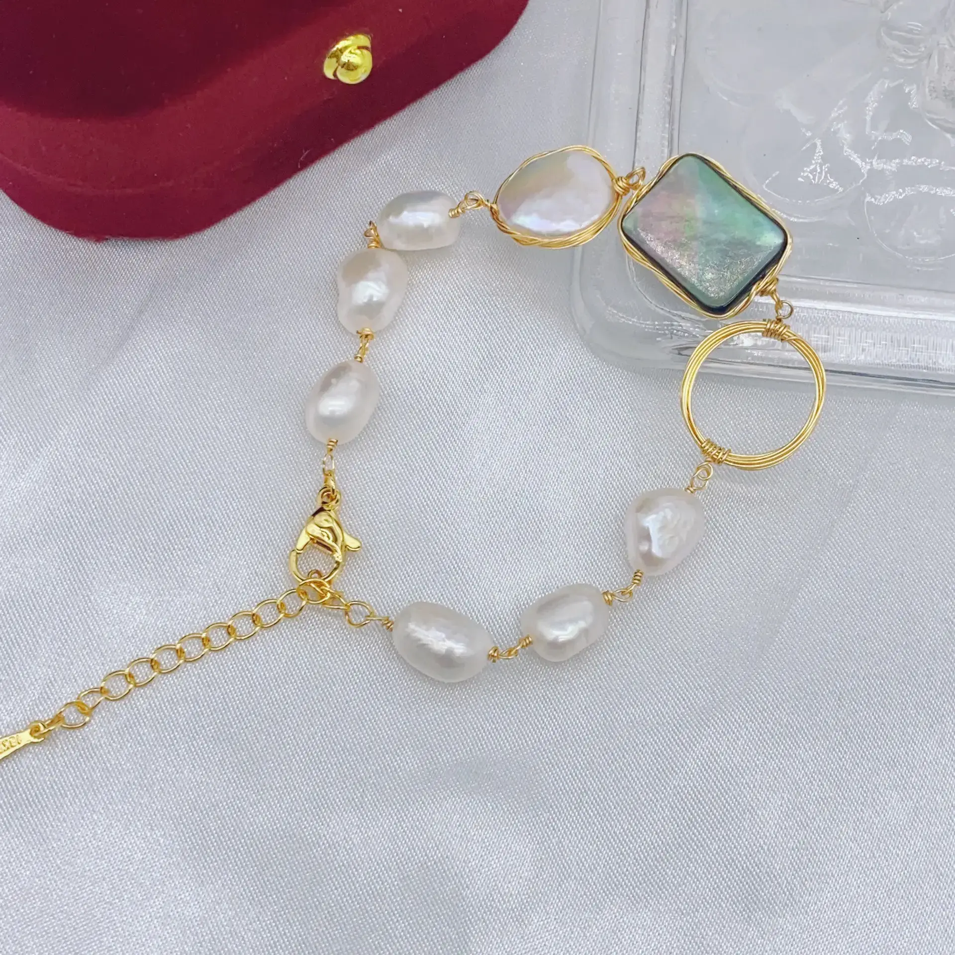 Natural Freshwater Pearl Bracelet with Blue Stones