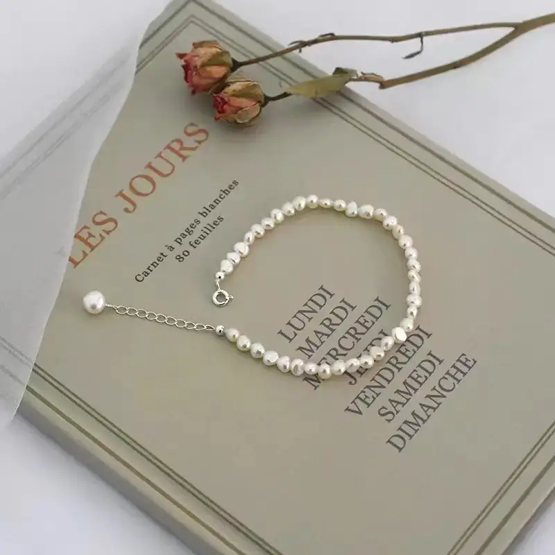 Natural Freshwater Pearl Bracelet with Blue Stones
