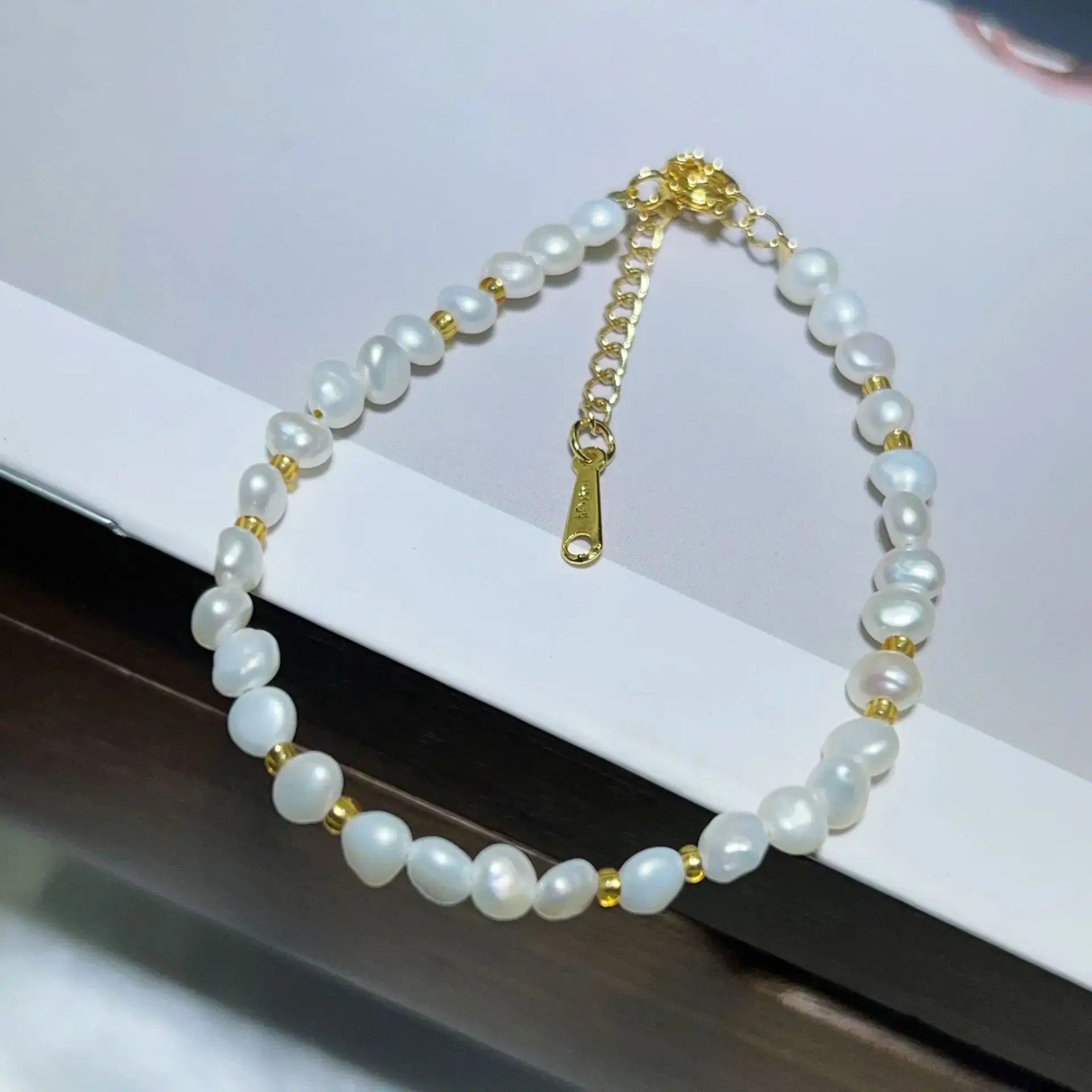 Natural Freshwater Pearl Bracelet with Blue Stones