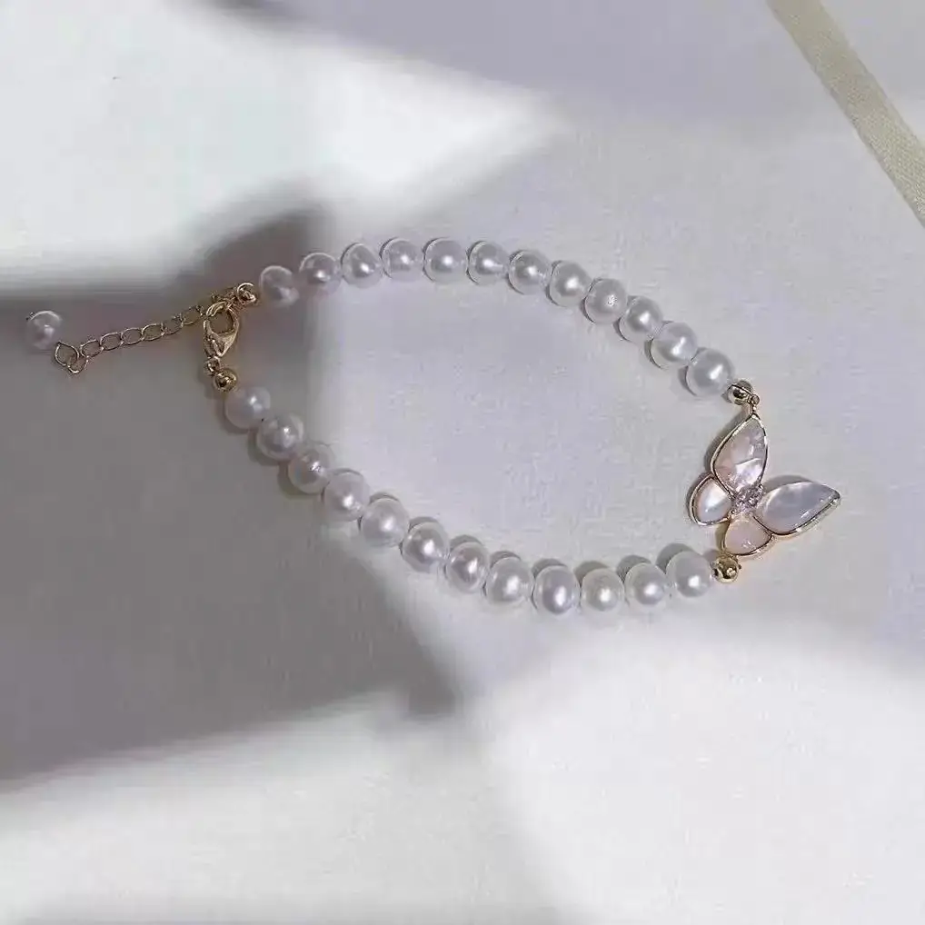 Natural Freshwater Pearl Bracelet with Blue Stones