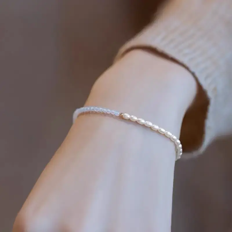 Natural Freshwater Pearl Bracelet with Blue Stones