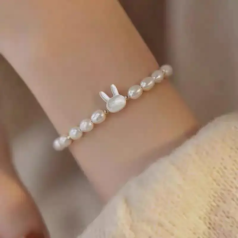 Natural Freshwater Pearl Bracelet with Blue Stones