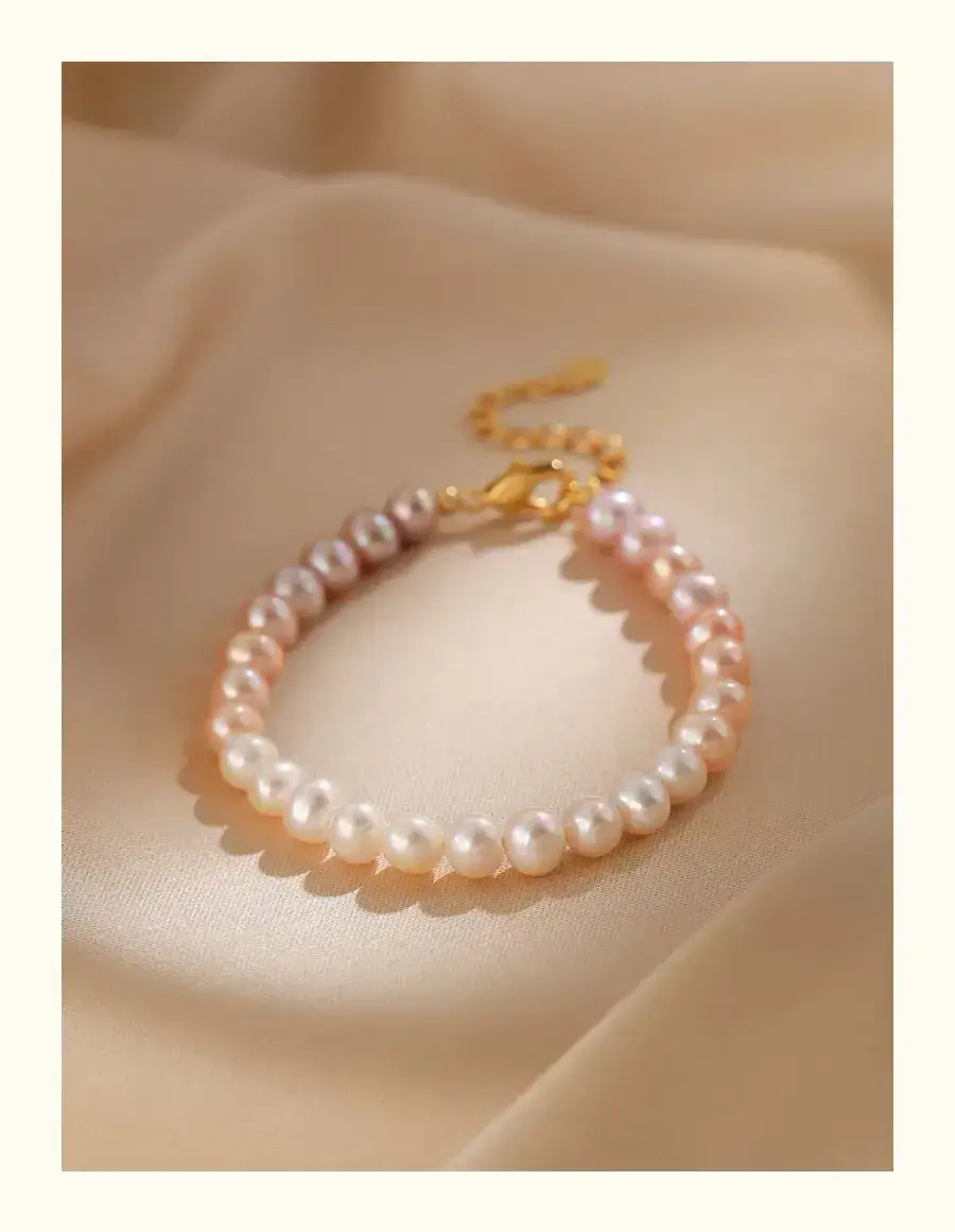 Natural Freshwater Pearl Bracelet with Blue Stones