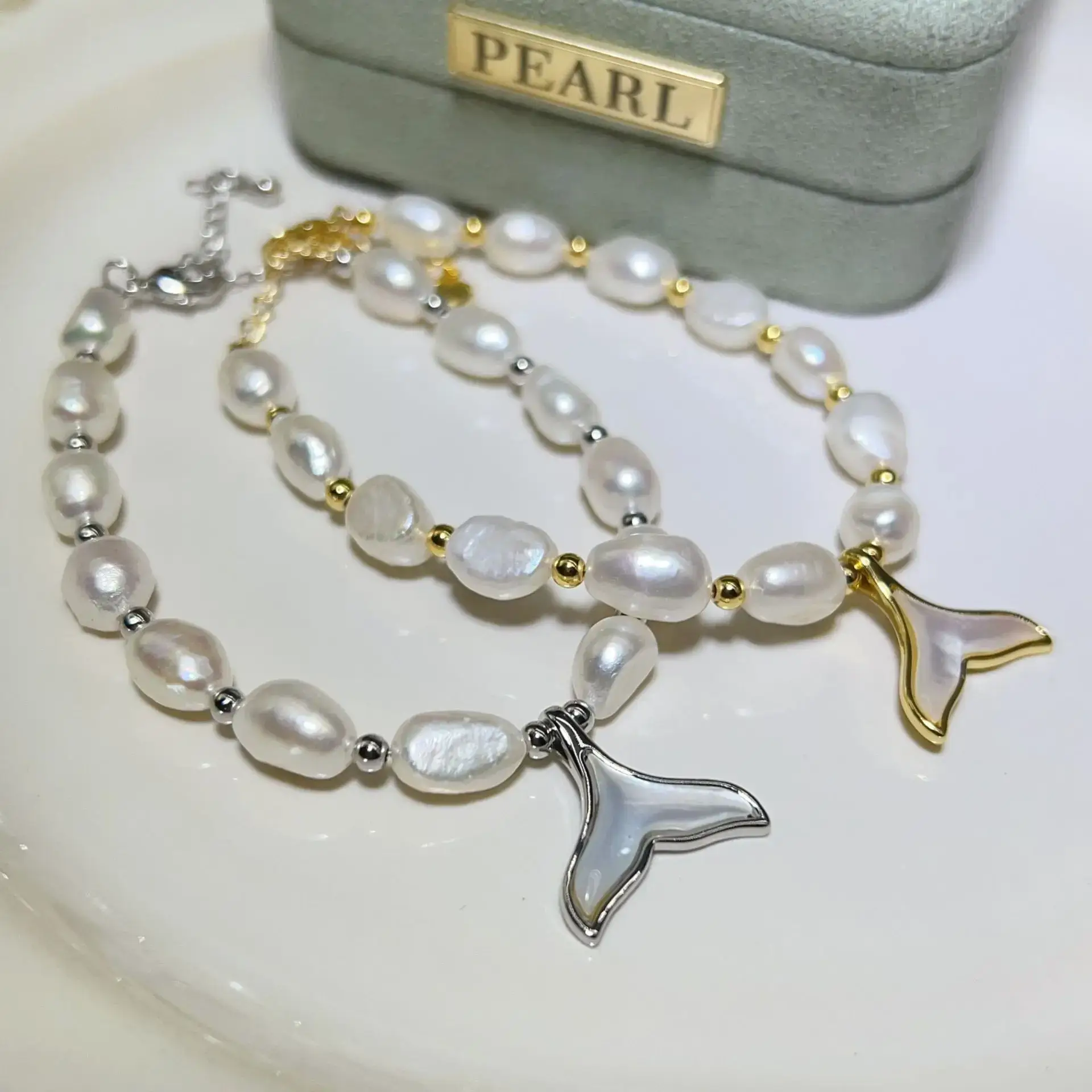 Natural Freshwater Pearl Bracelet with Blue Stones