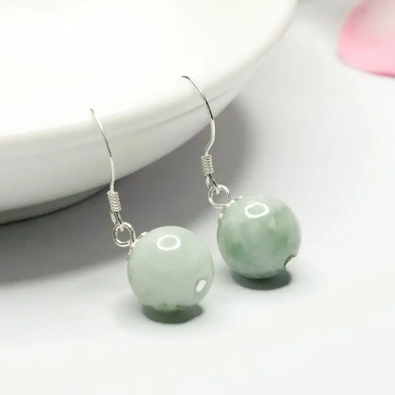 Guan Yu Jade Ear Hooks Silver Inlay Earrings Women