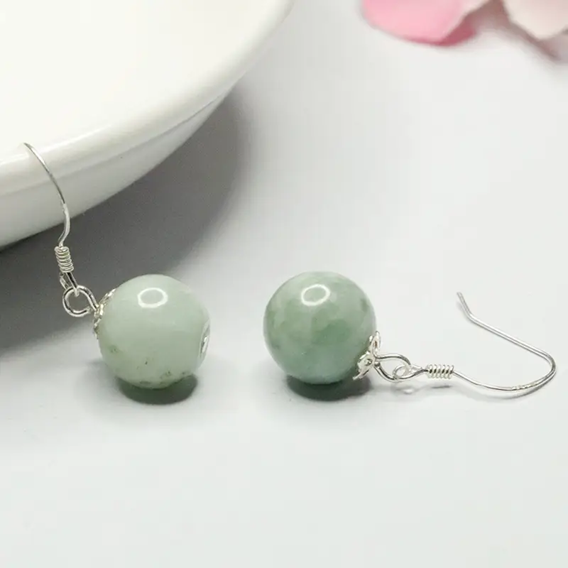 Guan Yu Jade Ear Hooks Silver Inlay Earrings Women