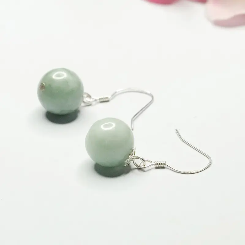 Guan Yu Jade Ear Hooks Silver Inlay Earrings Women