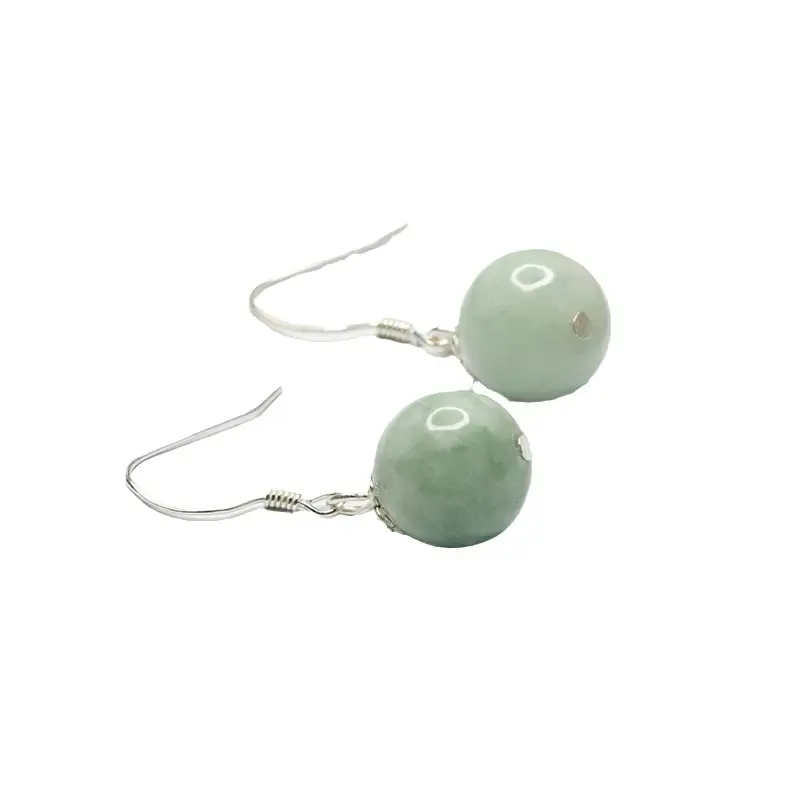 Guan Yu Jade Ear Hooks Silver Inlay Earrings Women