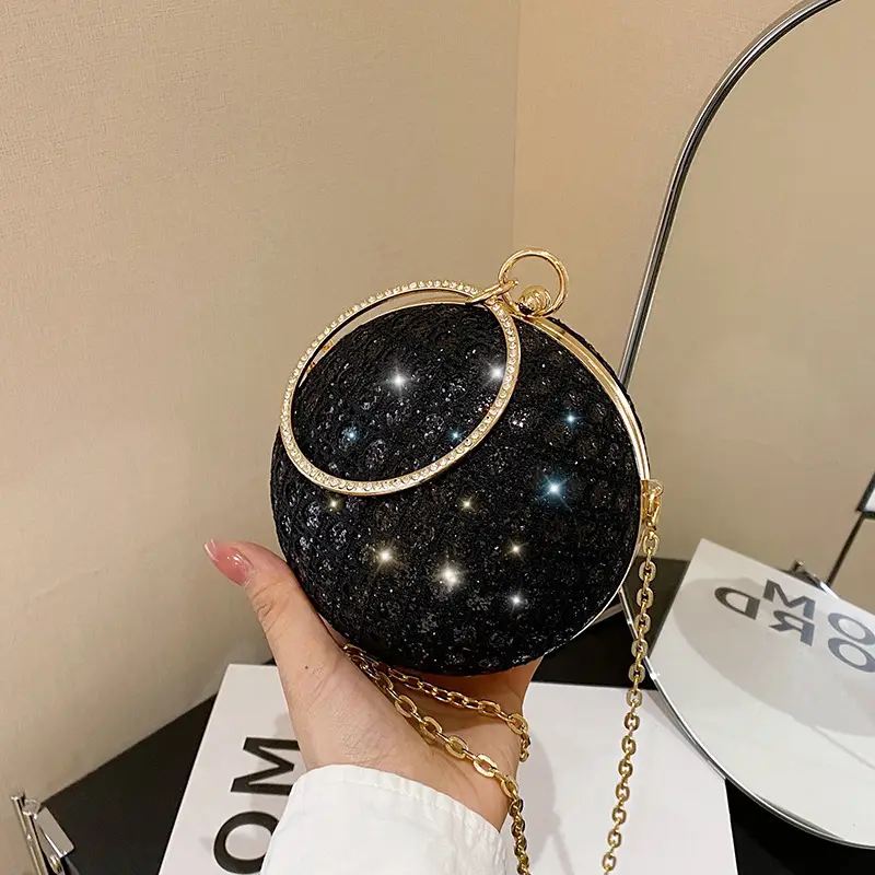 Golden Ball Chain Evening Bag with Bright Diamond Design - Image 7