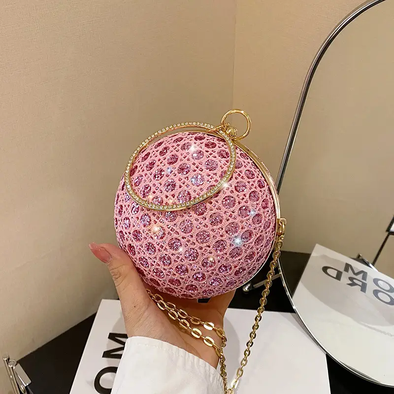 Golden Ball Chain Evening Bag with Bright Diamond Design - Image 9