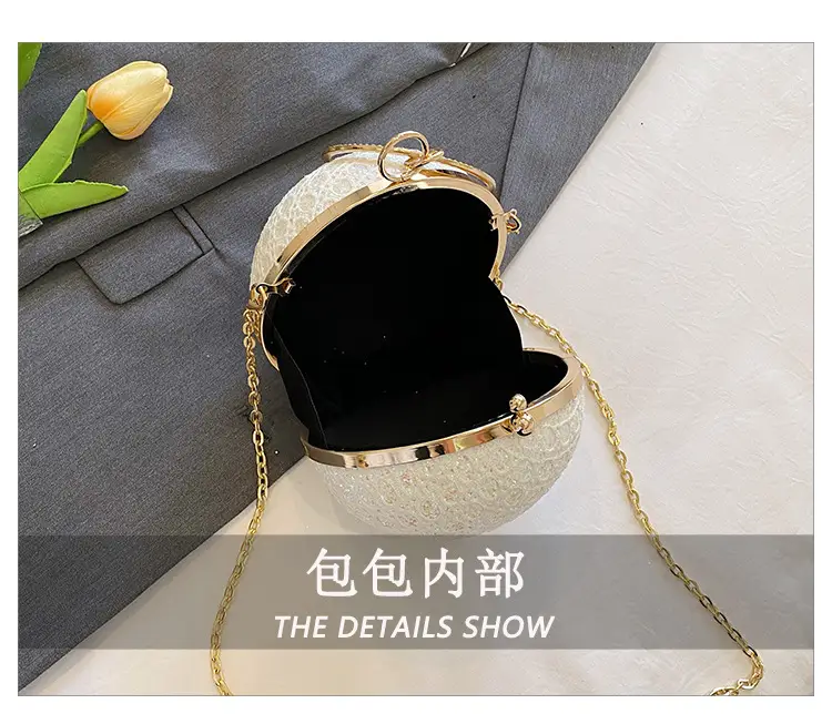 Golden Ball Chain Evening Bag with Bright Diamond Design — feature 10