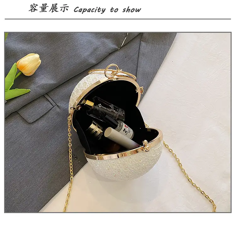 Golden Ball Chain Evening Bag with Bright Diamond Design — feature 11