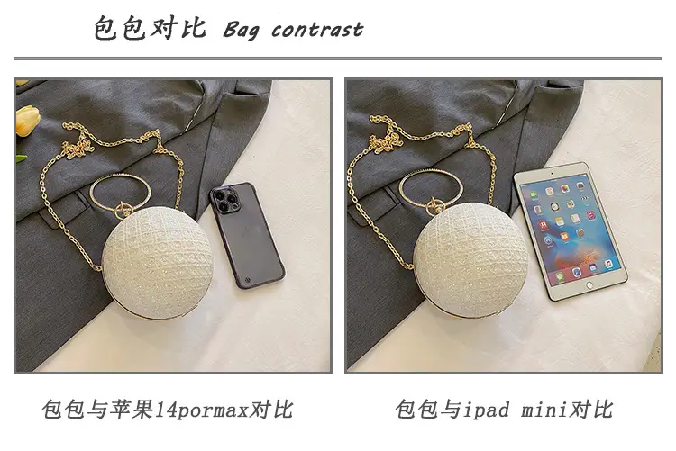 Golden Ball Chain Evening Bag with Bright Diamond Design — feature 12