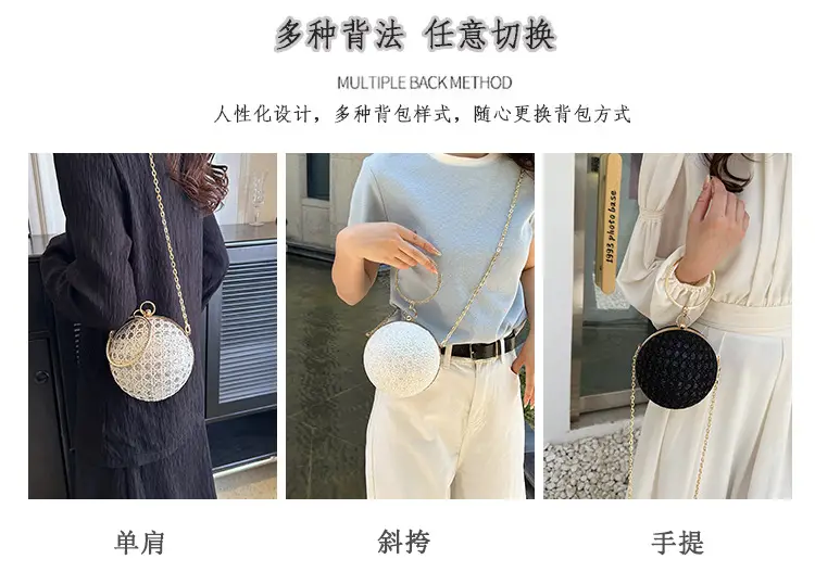 Golden Ball Chain Evening Bag with Bright Diamond Design — feature 13
