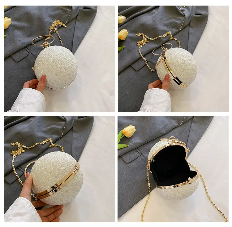 Golden Ball Chain Evening Bag with Bright Diamond Design — feature 14
