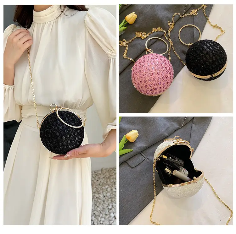 Golden Ball Chain Evening Bag with Bright Diamond Design — feature 15