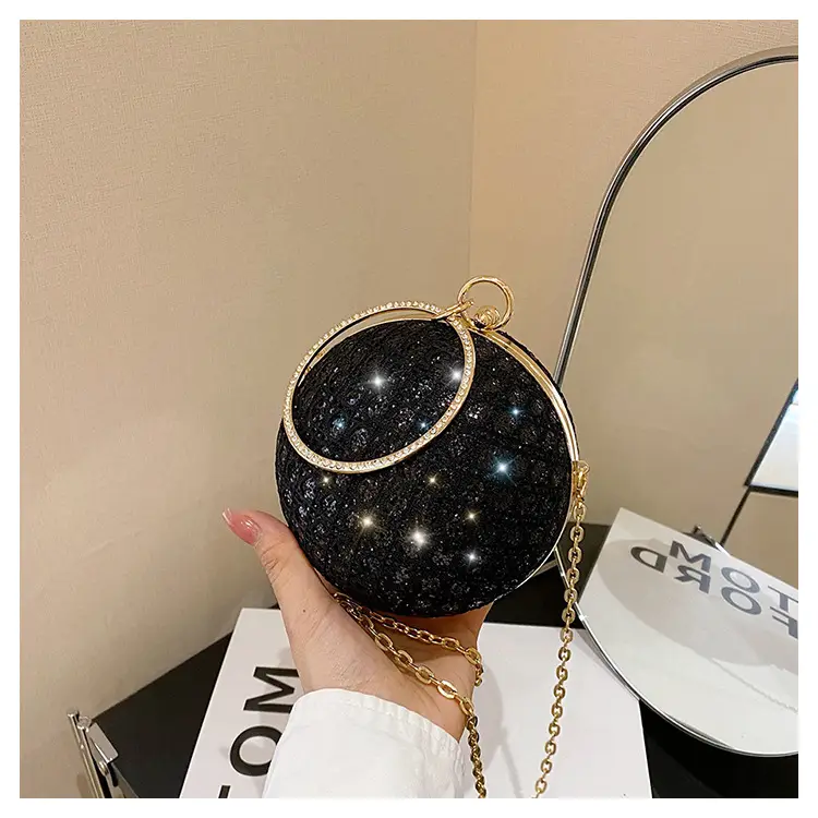 Golden Ball Chain Evening Bag with Bright Diamond Design — feature 17