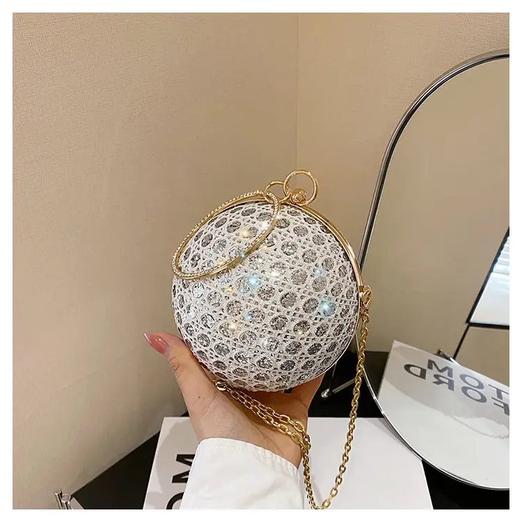 Golden Ball Chain Evening Bag with Bright Diamond Design — feature 18
