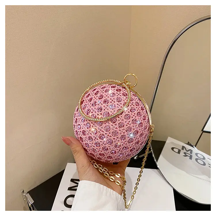 Golden Ball Chain Evening Bag with Bright Diamond Design — feature 19