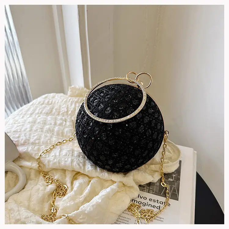 Golden Ball Chain Evening Bag with Bright Diamond Design — feature 21