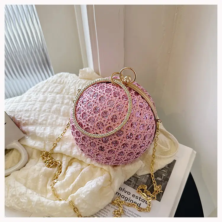 Golden Ball Chain Evening Bag with Bright Diamond Design — feature 22