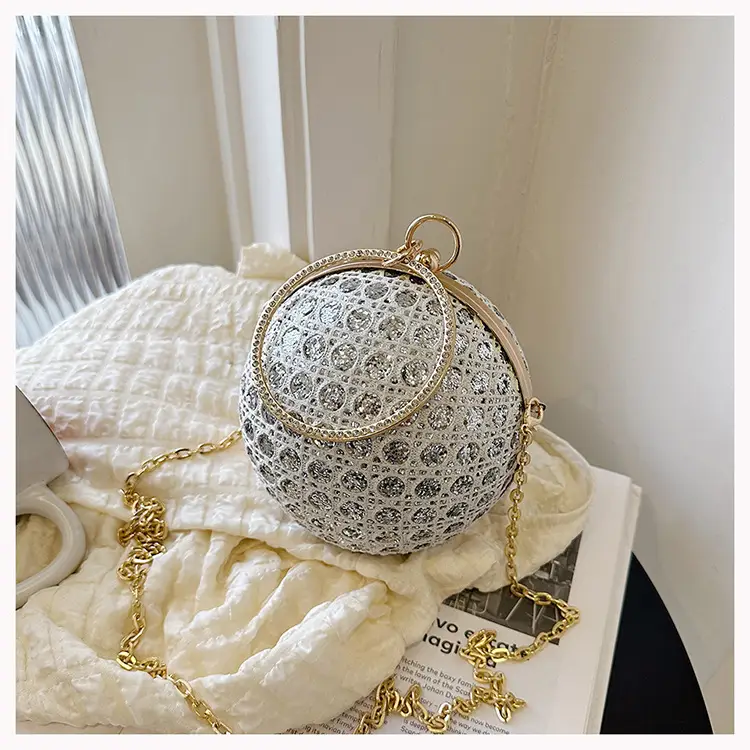 Golden Ball Chain Evening Bag with Bright Diamond Design — feature 23