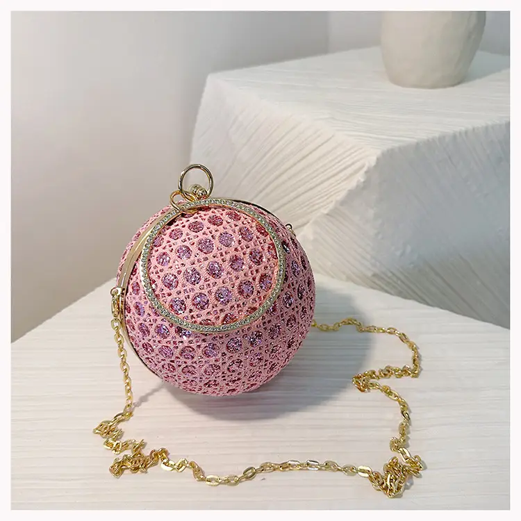 Golden Ball Chain Evening Bag with Bright Diamond Design — feature 24
