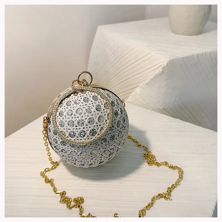 Golden Ball Chain Evening Bag with Bright Diamond Design — feature 25