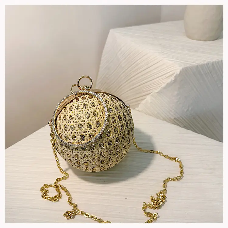 Golden Ball Chain Evening Bag with Bright Diamond Design — feature 26