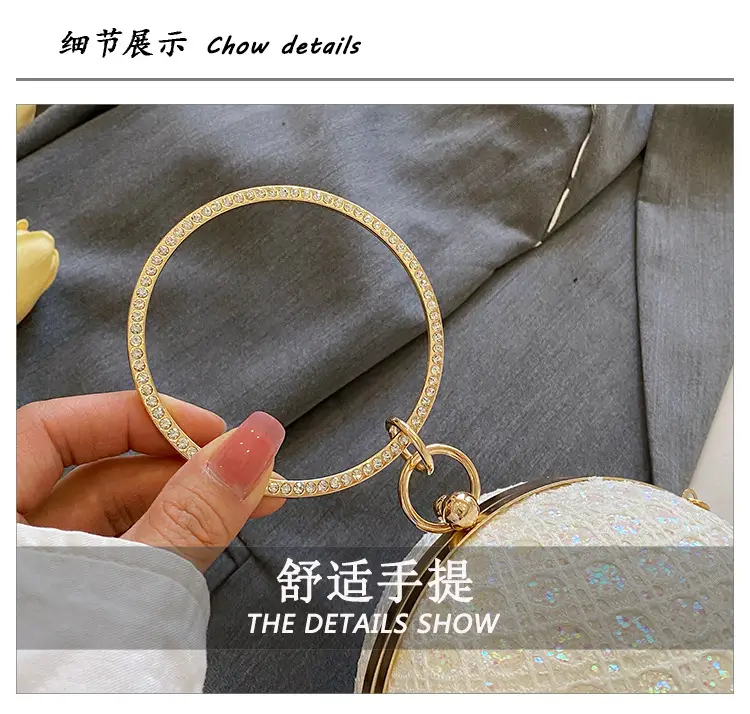 Golden Ball Chain Evening Bag with Bright Diamond Design — feature 4