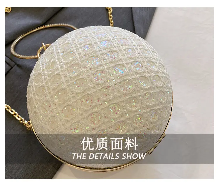 Golden Ball Chain Evening Bag with Bright Diamond Design — feature 5