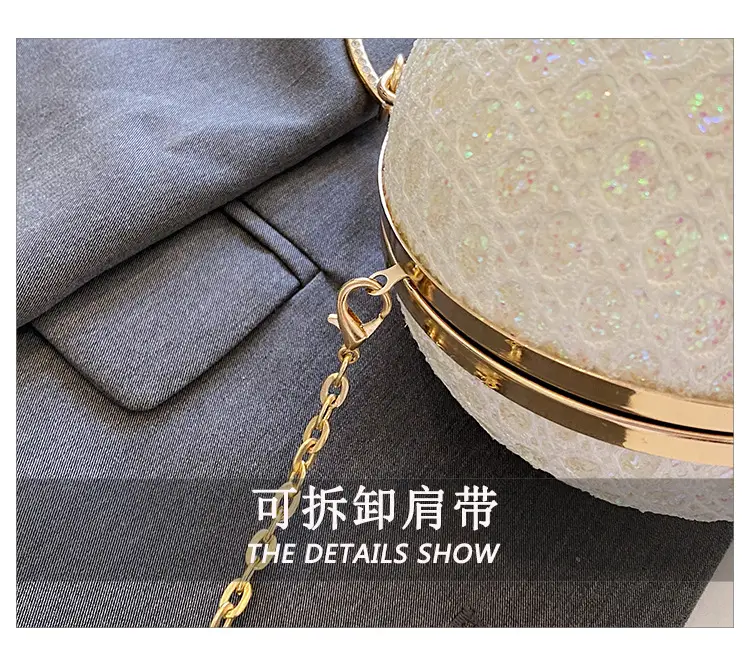 Golden Ball Chain Evening Bag with Bright Diamond Design — feature 6