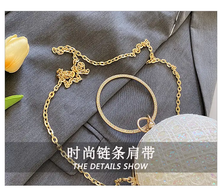 Golden Ball Chain Evening Bag with Bright Diamond Design — feature 7