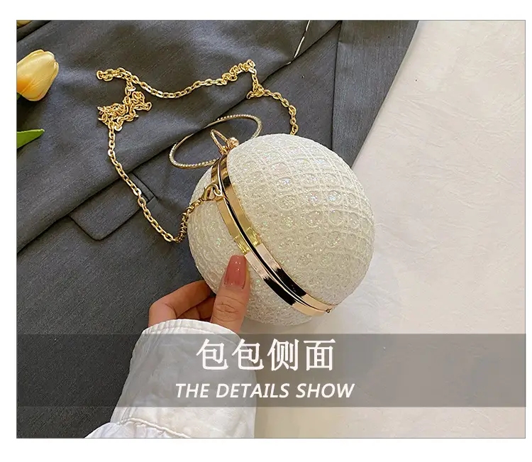 Golden Ball Chain Evening Bag with Bright Diamond Design — feature 8
