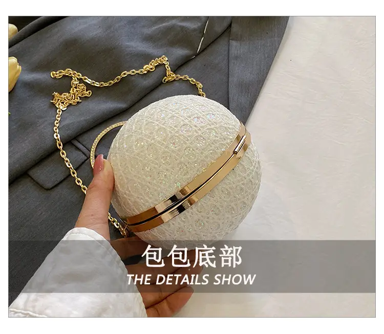 Golden Ball Chain Evening Bag with Bright Diamond Design — feature 9