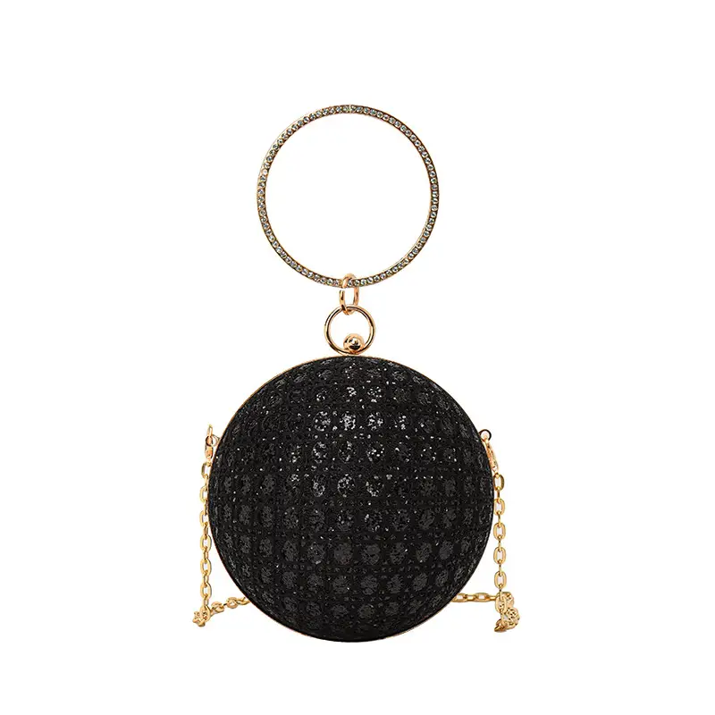 Golden Ball Chain Evening Bag with Bright Diamond Design - Image 2