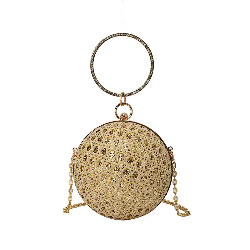 Golden Ball Chain Evening Bag with Bright Diamond Design - Image 3