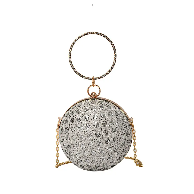 Golden Ball Chain Evening Bag with Bright Diamond Design - Image 4