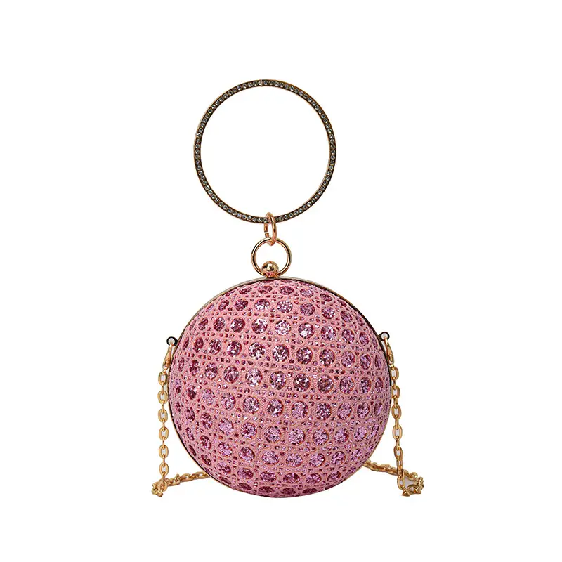 Golden Ball Chain Evening Bag with Bright Diamond Design - Image 5