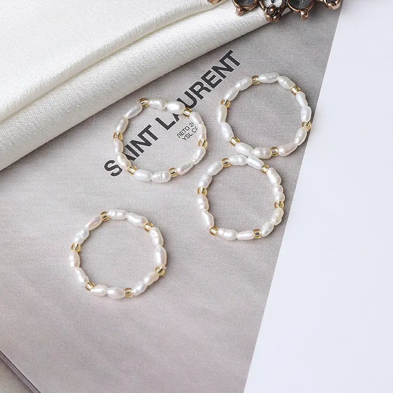 Elastic Pearl Bracelet Natural White Wholesale - Image 5