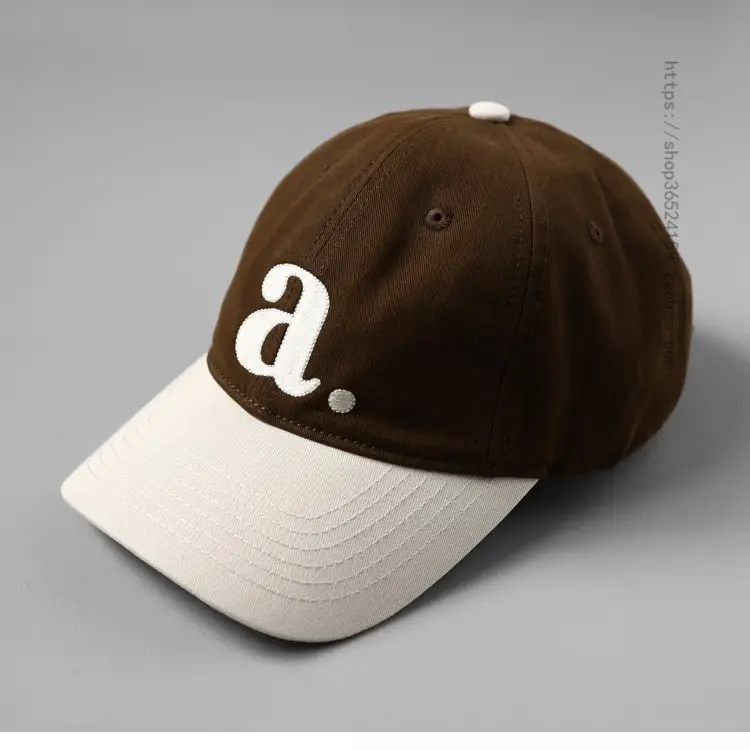 Peaked Cap with Red 'a' Embroidery White Red