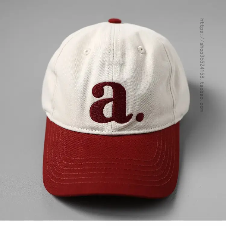 Peaked Cap with Red 'a' Embroidery White Red