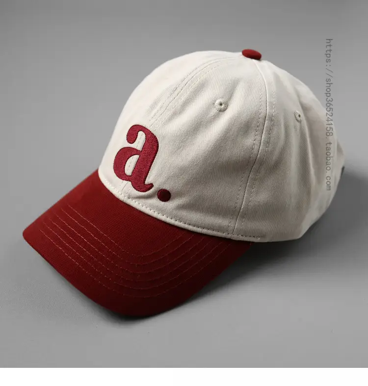 Peaked Cap with Red 'a' Embroidery White Red — feature 1
