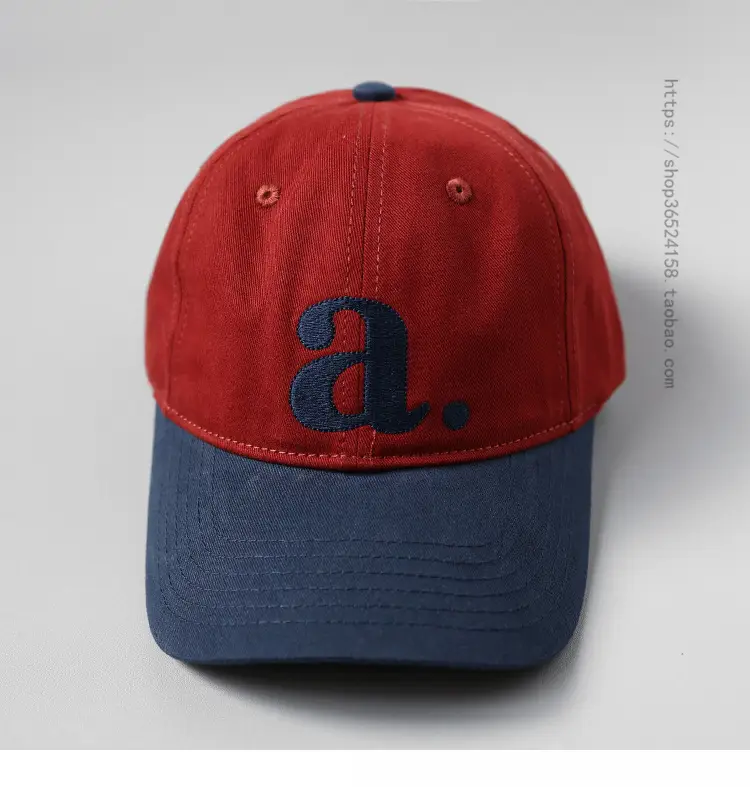 Peaked Cap with Red 'a' Embroidery White Red — feature 15