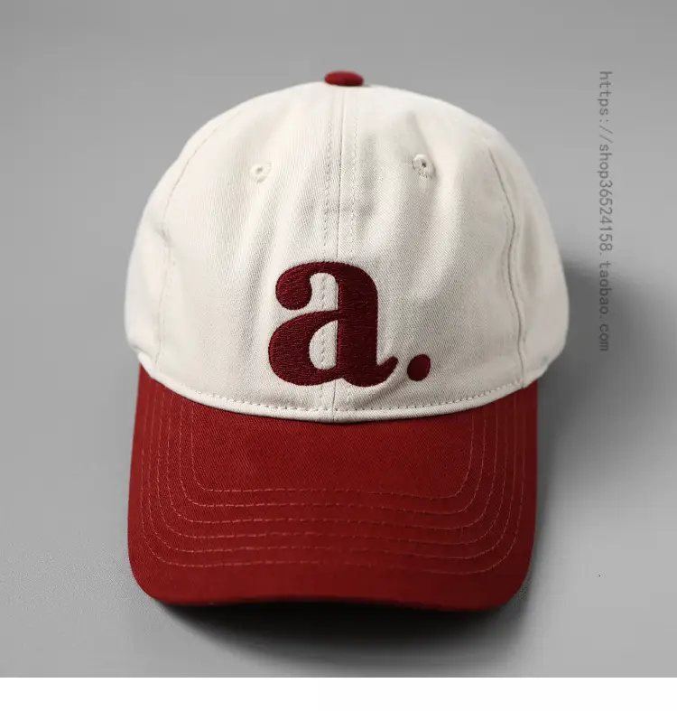 Peaked Cap with Red 'a' Embroidery White Red — feature 17