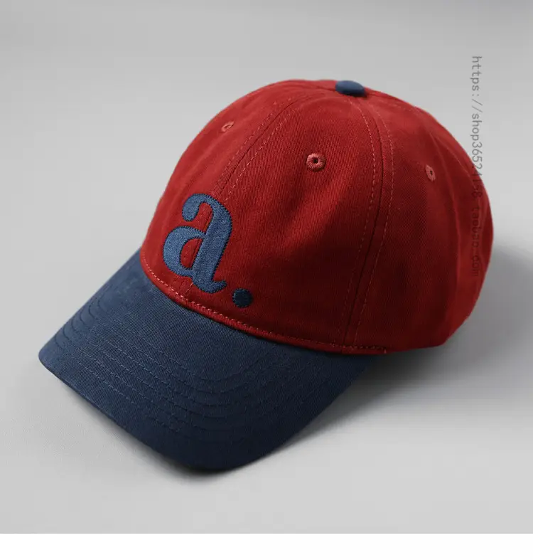 Peaked Cap with Red 'a' Embroidery White Red